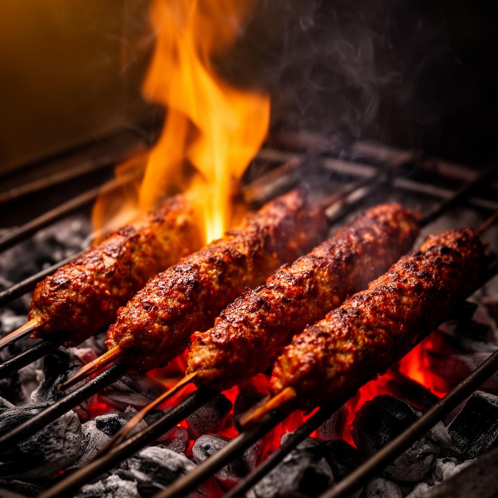 BBQ Recipes — sizzling seekh kebabs on charcoal grill